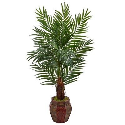 5' Artificial Areca Palm Tree in Weave Planter Green - Nearly Natural