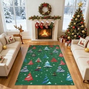 Christmas Area Rug, Washable Non Slip Holiday Carpet with Xmas Tree Pattern, Low Pile Accent Rug for Living Room Bedroom - 1 of 4