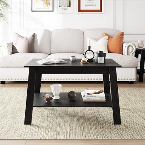 Jojoka 31.49" Rectangular Coffee Table with 2 Storage Shelves, Wood Living Room Table for Small Spaces, Apartment, Home, Office and Balcony - 1 of 4