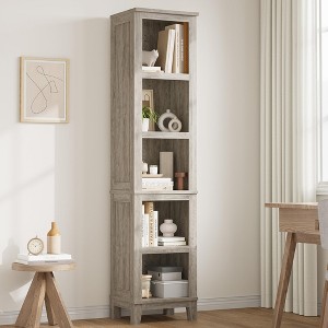 Narrow Bookcase 5 Tier Farmhouse Bookshelf Wooden Bookshelves Rustic Vintage Etagere - 1 of 4