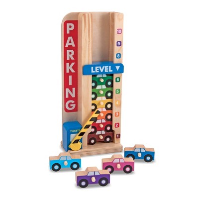 Melissa & Doug Stack & ct Wooden Parking Garage With 10 Cars