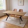 HomeRoots 79" Brown and Red Wood and Metal Trestle Base Dining Table - 2 of 4
