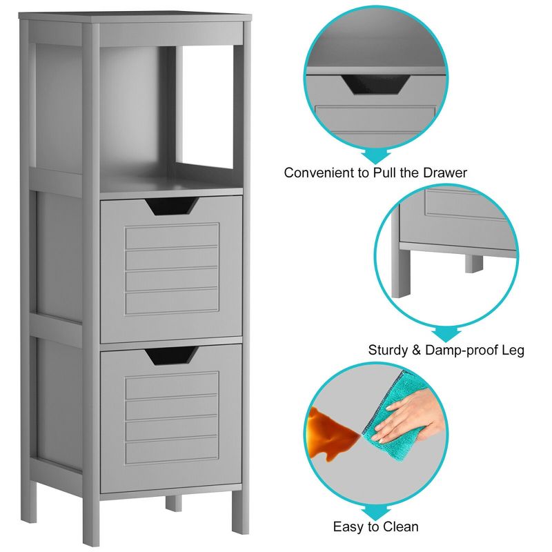 Costway Bathroom Wooden Floor Cabinet Multifunction Storage Rack Stand Organizer Gray\Black, 5 of 13