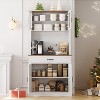 71" Kitchen Pantry Cabinet with Microwave Stand - Freestanding Coffee Bar Storage with Glass Doors & Adjustable Shelves for Dining Room white - 3 of 4