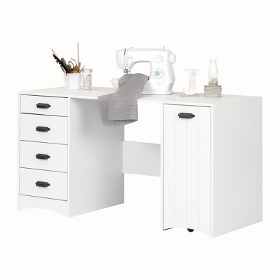 Pure White Sewing Craft Table with Storage and Drawers