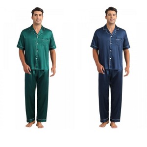 INSPIRE CHIC Men's 2 Pack Satin Pajamas Sets Classic Short Sleeve Sleepwear - 1 of 4