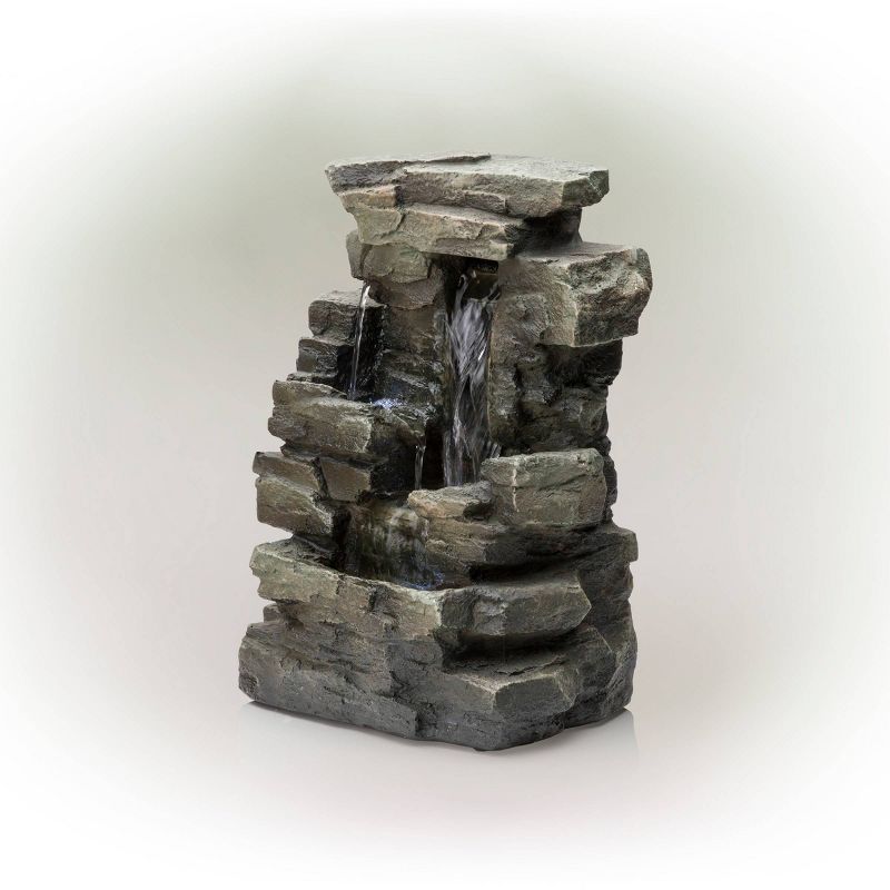 13&#34; Resin Waterfall Tabletop Fountain with LED Lights Gray - Alpine Corporation, 4 of 10