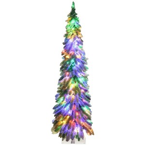 Aghana Digitals 4ft Pencil Christmas Tree with Snow-Frosted Downswept Branches, 100 LED Lights - 1 of 4