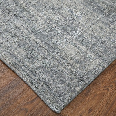 Gray Abstract Hand-Knotted Wool and Viscose Area Rug, 8' x 10'