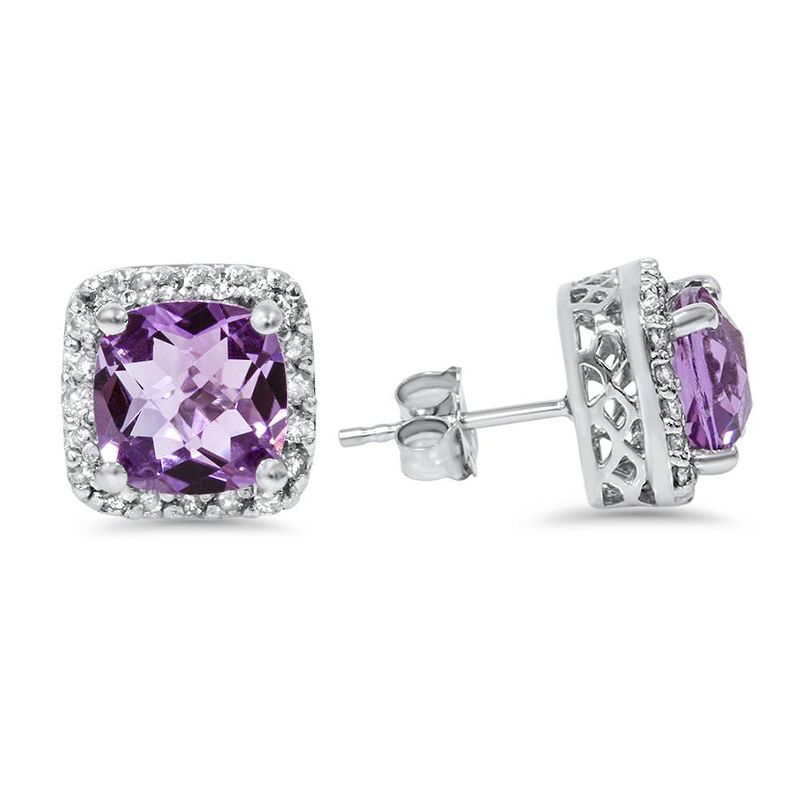 Pompeii3 3ct Pave Halo Amethyst Studs 14K White Gold, 2 of 6