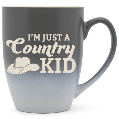 100 North Cowboy Hat 10 Ounce Gray and White Two Toned Ombre, Comfortably Fits Your Hands, Ceramic Tea Coffee Cup Mug, I'm Just A Country Kid