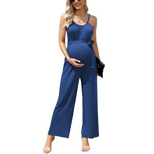 Maternity Jumpsuit Wide Leg Sleeveless Adjustable Strap Pockets - 1 of 1