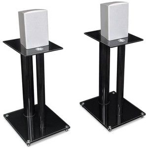 Mount-It! Speaker Stands for Book Shelf and Surround Sound Speakers | Premium Aluminum Glass Speaker Stands | Pair | Black - 1 of 4