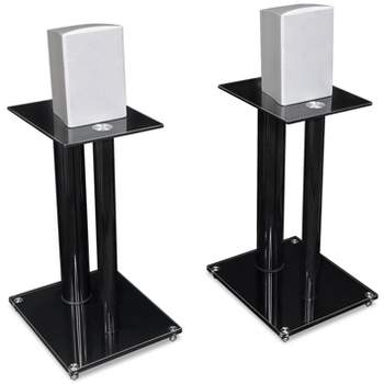 Mount-It! Speaker Stands for Book Shelf and Surround Sound Speakers | Premium Aluminum Glass Speaker Stands | Pair | Black