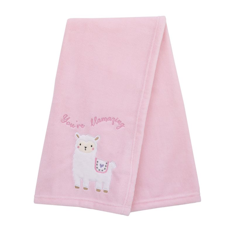 Little Love by NoJo Sweet Llama and Butterflies Super Soft Pink Baby Blanket with Applique and Embroidery, 2 of 6