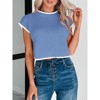 Coolmee Women's Cap Sleeve Crop Tops Summer High Neck Contrast Color Sweater Vest Ribbed Knit Sleeveless Tank Top - 2 of 4