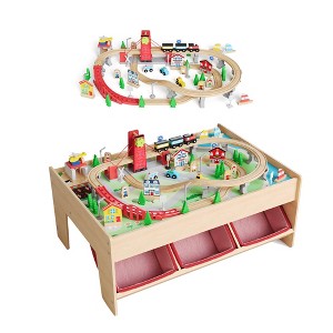 Wooden Train Table Set - Kids Activity Table with Train Tracks, 3 Storage Bins & City Scenery, Educational Toy for Toddlers Boys Girls Ages 3+ - 1 of 4