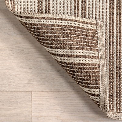 Ivory and Brown Synthetic Flat Woven Striped 4' x 6' Rug