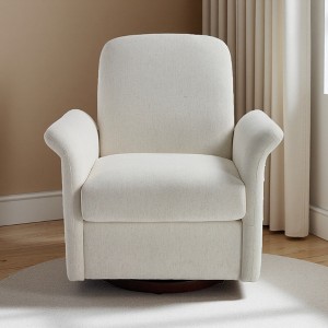 Vintage PU Leather Swivel Barrel Chair with Wood Base - 1 of 4