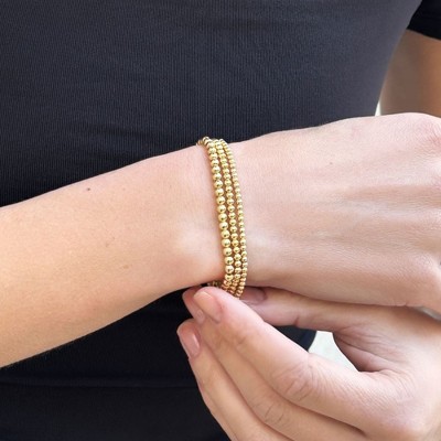 Polished Gold Tone Brass Stretch Ball Bracelet Set