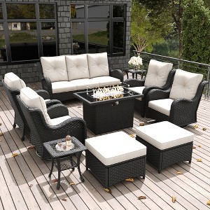 LayinSun Outdoor Patio Furniture Set, Black Rattan Wicker Sectional Swivel Rocker Chairs Sets with Ottomans, Swivel Glider Chair - 1 of 4