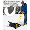Heavy-Duty Steel Snow Pusher with Wheels, Adjustable Blade & Height Handle, Back-Saving Driveway Snow Plow for Efficient Removal - 2 of 4