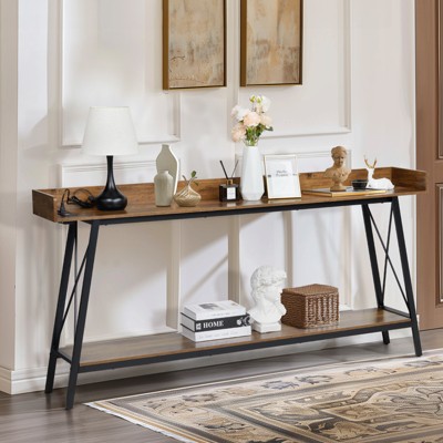 KTMBDW 70.9 inch Extra Long Console Table with 2 Power Outlets & USB Ports, Sofa Table Behind Couch for Living Room