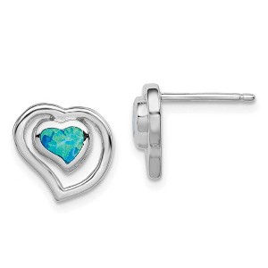 Black Bow Jewelry 10mm Created Blue Opal Double Heart Post Earrings in Sterling Silver - 1 of 4
