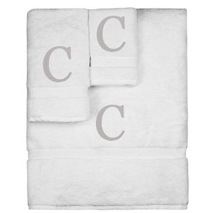 BC BARE COTTON Monogrammed Towel Set, Personalized Gift, Set of 3 - White - Silver Block - 1 of 1