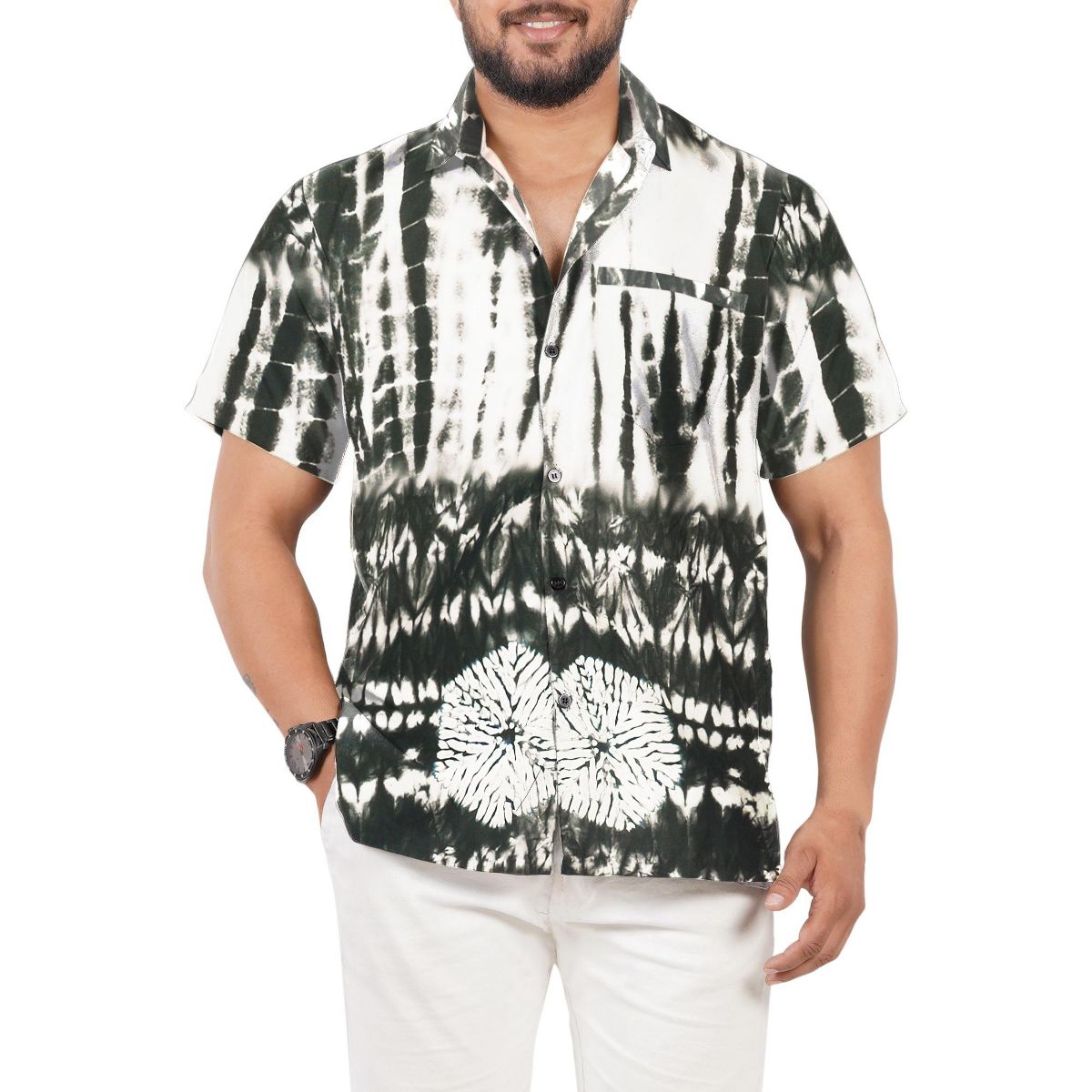 LA LEELA Men's Hawaiian Shirt Tops Summer 3X-Large Black Tie Dye