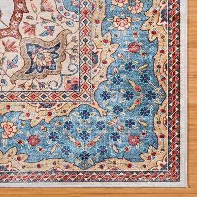 Ivory and Blue Rectangular Non-Slip Synthetic Area Rug, 5' x 7'