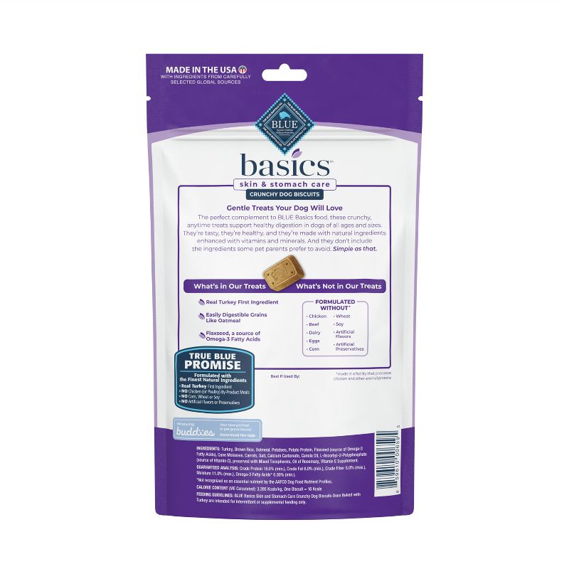 Blue Buffalo Basics Skin &#38; Stomach Care Biscuits Dry Dog Food with Turkey &#38; Potato - 6oz, 2 of 8