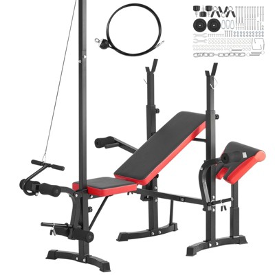 VEVOR Weight Bench, Multi-Functional Adjustable Bench, 600lbs Exercise Sit up Bench for Full Body Workout, Weight Bench Press, Red&Black