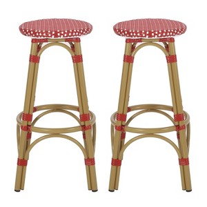 Christopher Knight Home Starla Aluminum and Wicker Outdoor Patio 29.5" Barstools Red/White/Bamboo Finish - 1 of 4