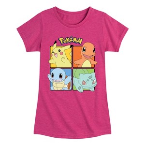 Girls' - Pokémon - Pikachu, Charmander, Squirtle, And Bulbasaur Squares Fitted Short Sleeve Graphic T-Shirt - 1 of 4
