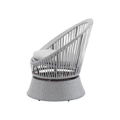 Avalon Light Gray PE Rattan and Iron Outdoor Lounge Chair with Cushions