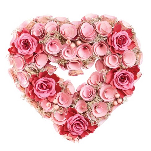 Collections Etc Wooden Pink And Red Roses Heart-shaped Wreath : Target