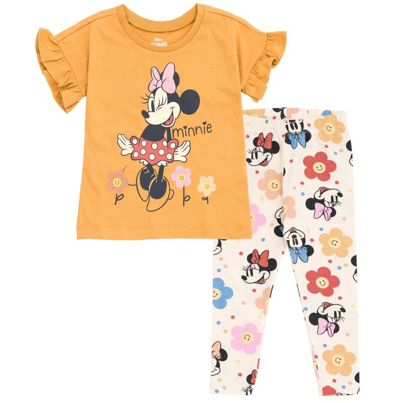 Disney Minnie Mouse Girls Peplum T-Shirt and Leggings Outfit Set Toddler to Little Kid, 1 of 7