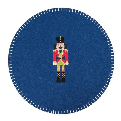 C&F Home Nutcracker Felt Round Placemat Set of 6 Christmas Holiday Solid Blue Embroidery