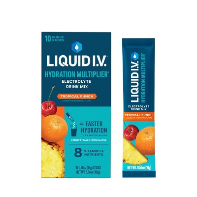 Liquid I.V. Hydration Multiplier Vegan Powder Electrolyte Supplements - Tropical Punch - 0.56oz/10ct