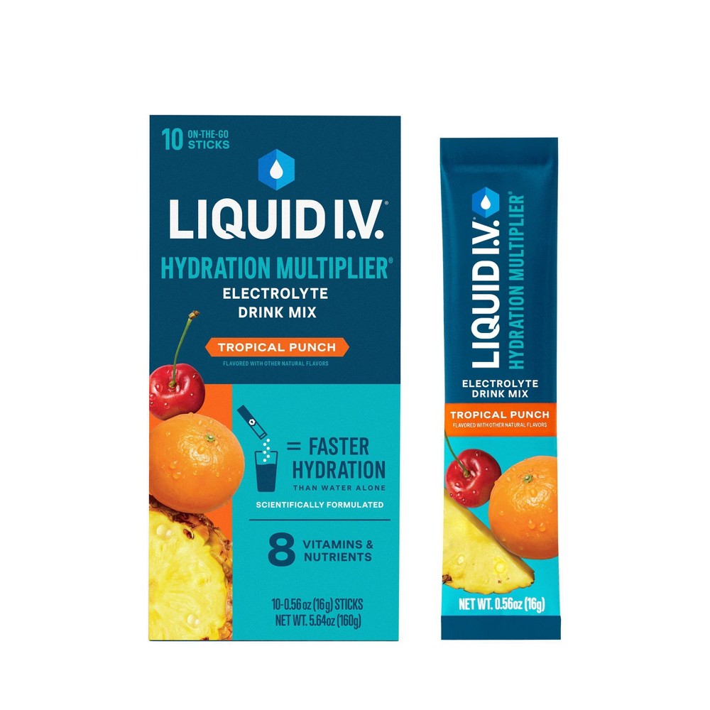 Liquid I.V. Hydration Multiplier Vegan Powder Electrolyte Supplements - Tropical Punch - 0.56oz/10ct