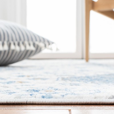 Ivory and Blue Synthetic Flat Woven Runner Rug, 2'2" x 8'