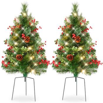 Dropship GO 4-Pieces Set Artificial Christmas Tree, Brown Needles With  Flocking, With Warm Lights, Pine Cones And Berries, Artificial Tree For  Door And Fireplace to Sell Online at a Lower Price