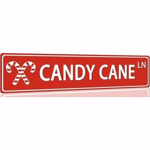 Lomsoe Candy Cane Lane Tin Sign Funny Christmas Metal Signs Vintage Santa Print Art Poster Wall Decor For Kitchen Patio Yard Office Cafe Bar 4x16 Inch - 1 of 1