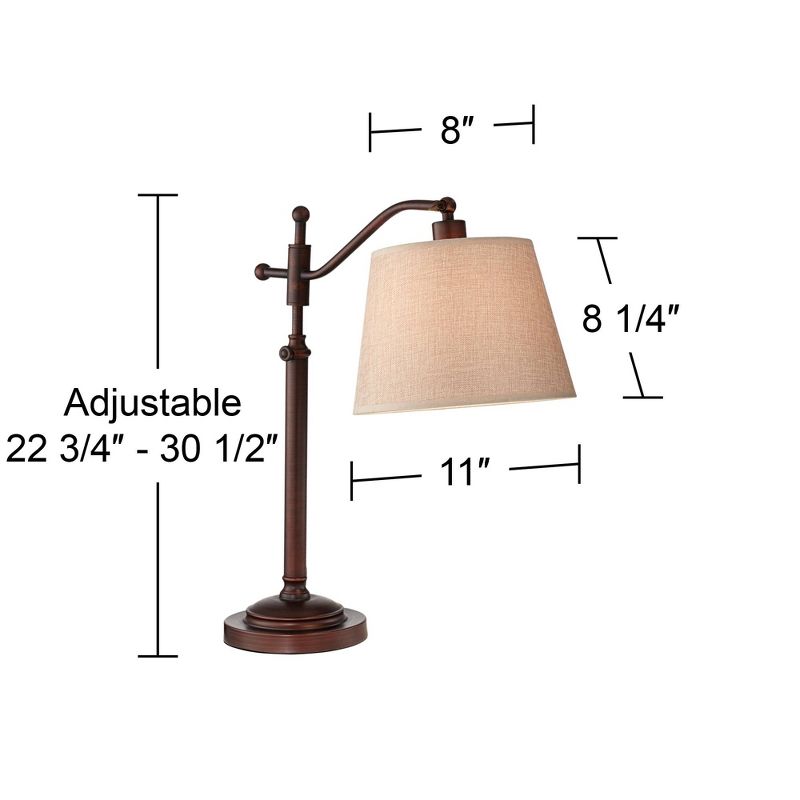 Regency Hill Downbridge Style Desk Table Lamp Adjustable Height 30.5" Tall Bronze Metal Tan Linen Look Shade for Living Room Bedroom Office, 4 of 9