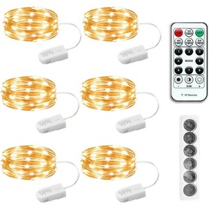 FAAYFIAN 6-Pack 7 ft 20-LED Battery Fairy Lights with Remote and Timer, Waterproof Silver Wire Starry String Lights - 1 of 4