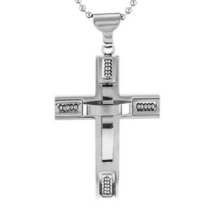 West Coast Jewelry Men's Beaded Layered Cross Stainless Steel Necklace - 1 of 3