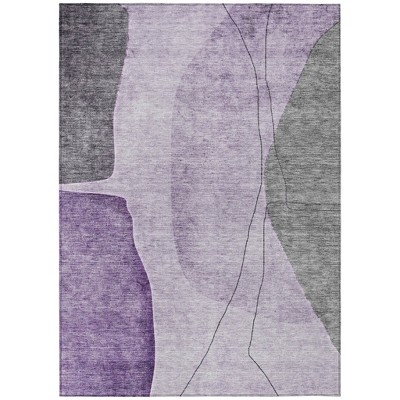Purple Eggplant And Gray Abstract Washable Indoor Outdoor Area Rug