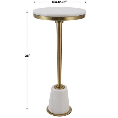 Petite Round White Marble and Gold Drink Table