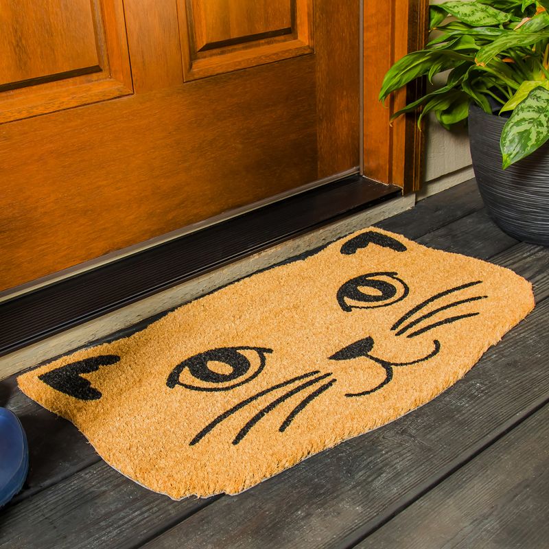 Evergreen Cat Face Shaped Indoor Outdoor Natural Coir Doormat 1'4"x2'4" Brown, 3 of 10